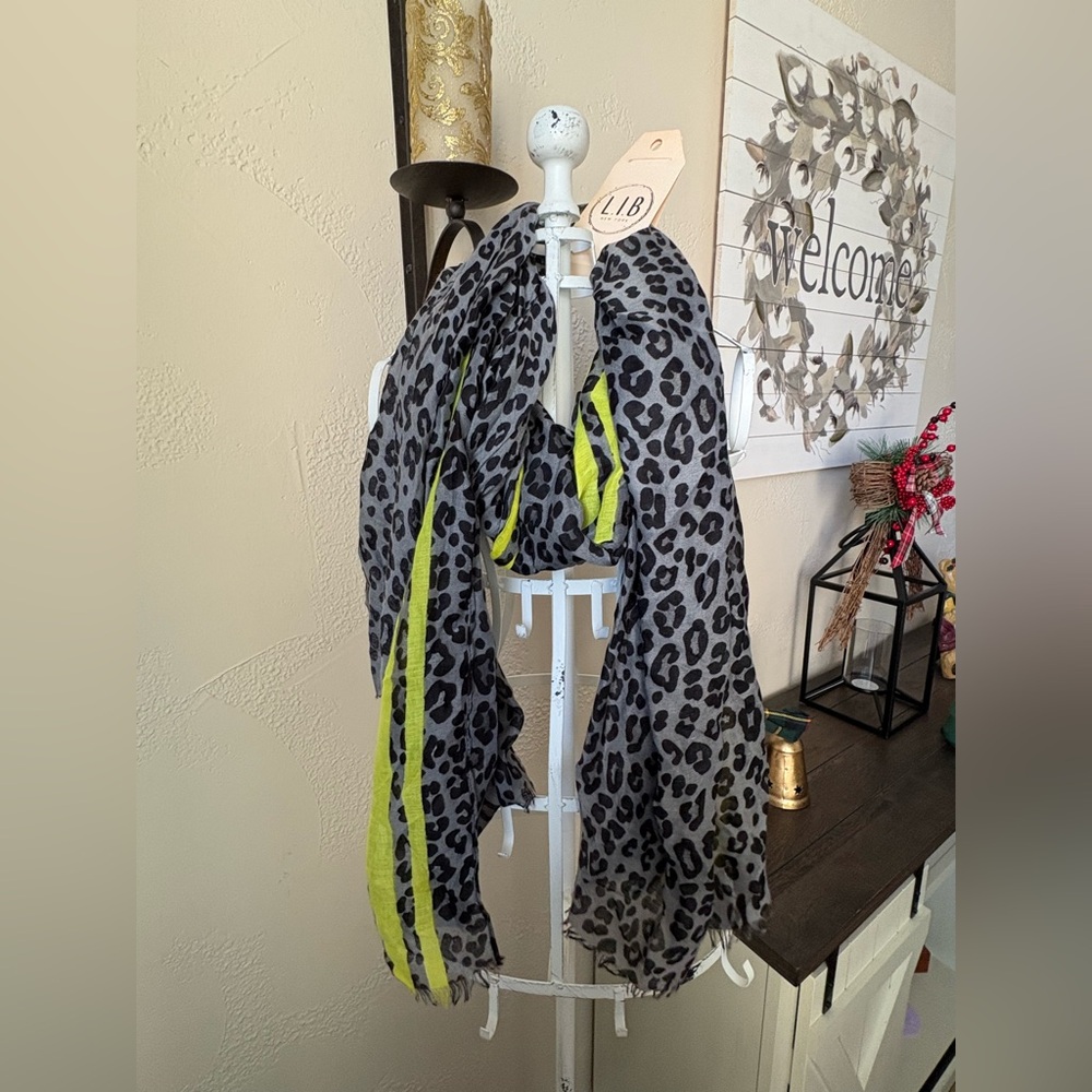 Leopard Print Scarf with Neon Accents